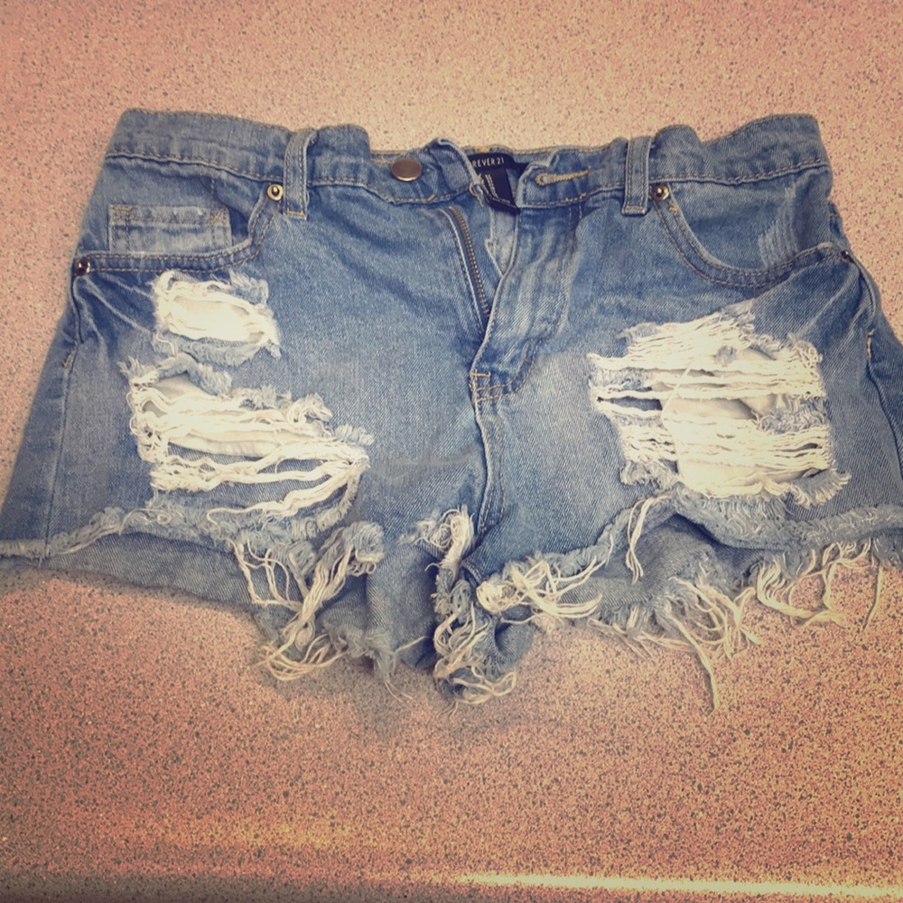 Forever 21 shredded jean shorts